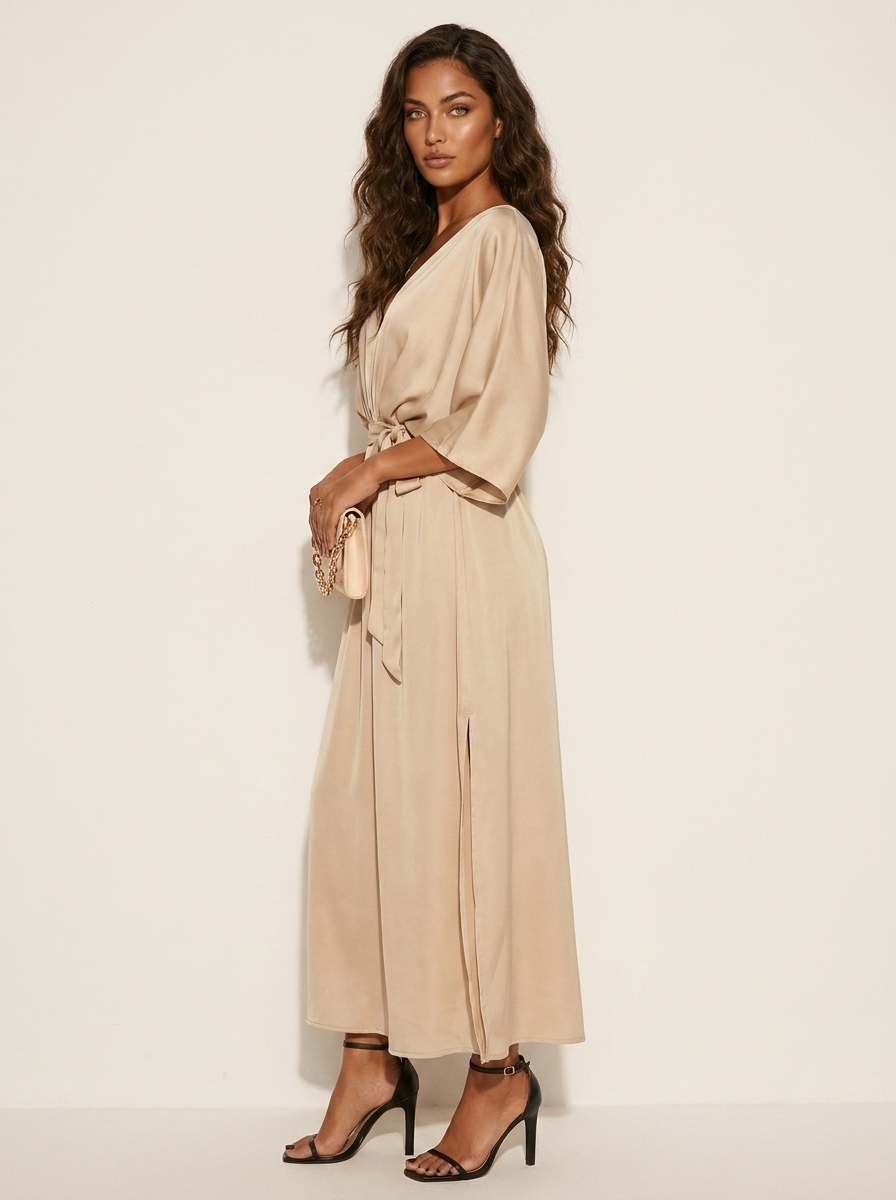 Elegant maxi dress with tie belt - Isabella