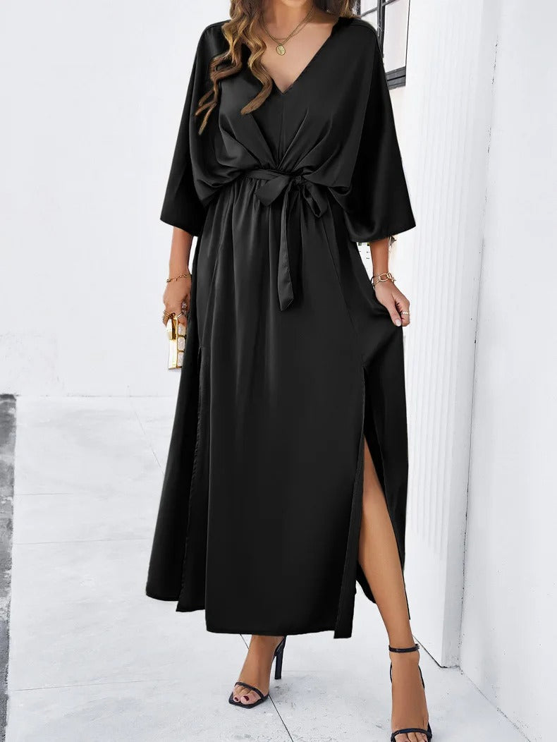 Elegant maxi dress with tie belt - Isabella