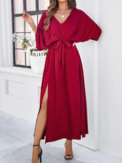 Elegant maxi dress with tie belt - Isabella