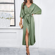 Elegant maxi dress with tie belt - Isabella
