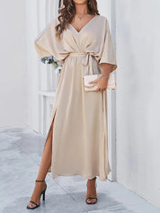 Elegant maxi dress with tie belt - Isabella
