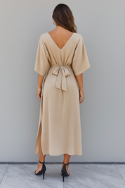 Elegant maxi dress with tie belt - Isabella
