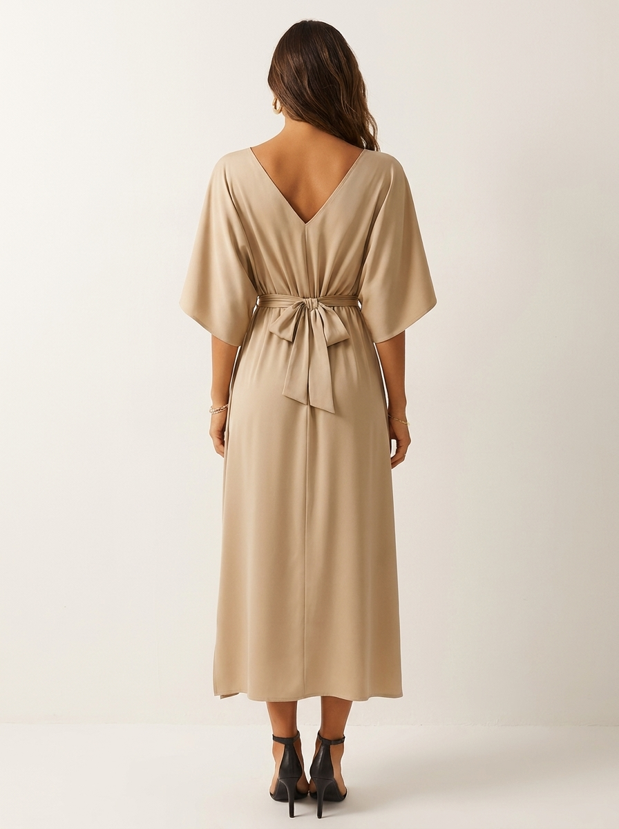 Elegant maxi dress with tie belt - Isabella