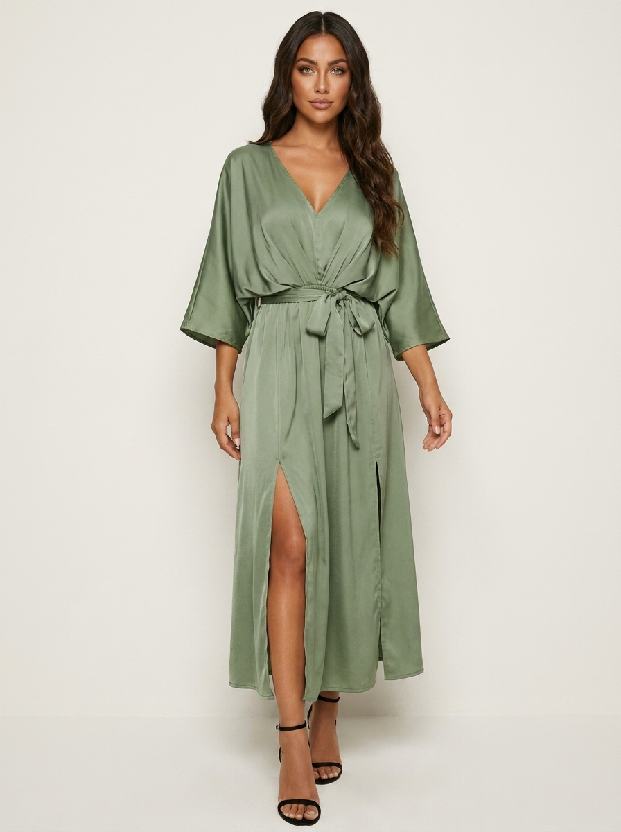Elegant maxi dress with tie belt - Isabella
