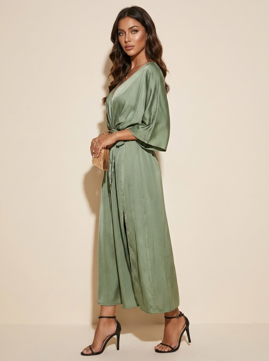 Elegant maxi dress with tie belt - Isabella