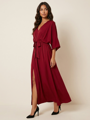 Elegant maxi dress with tie belt - Isabella
