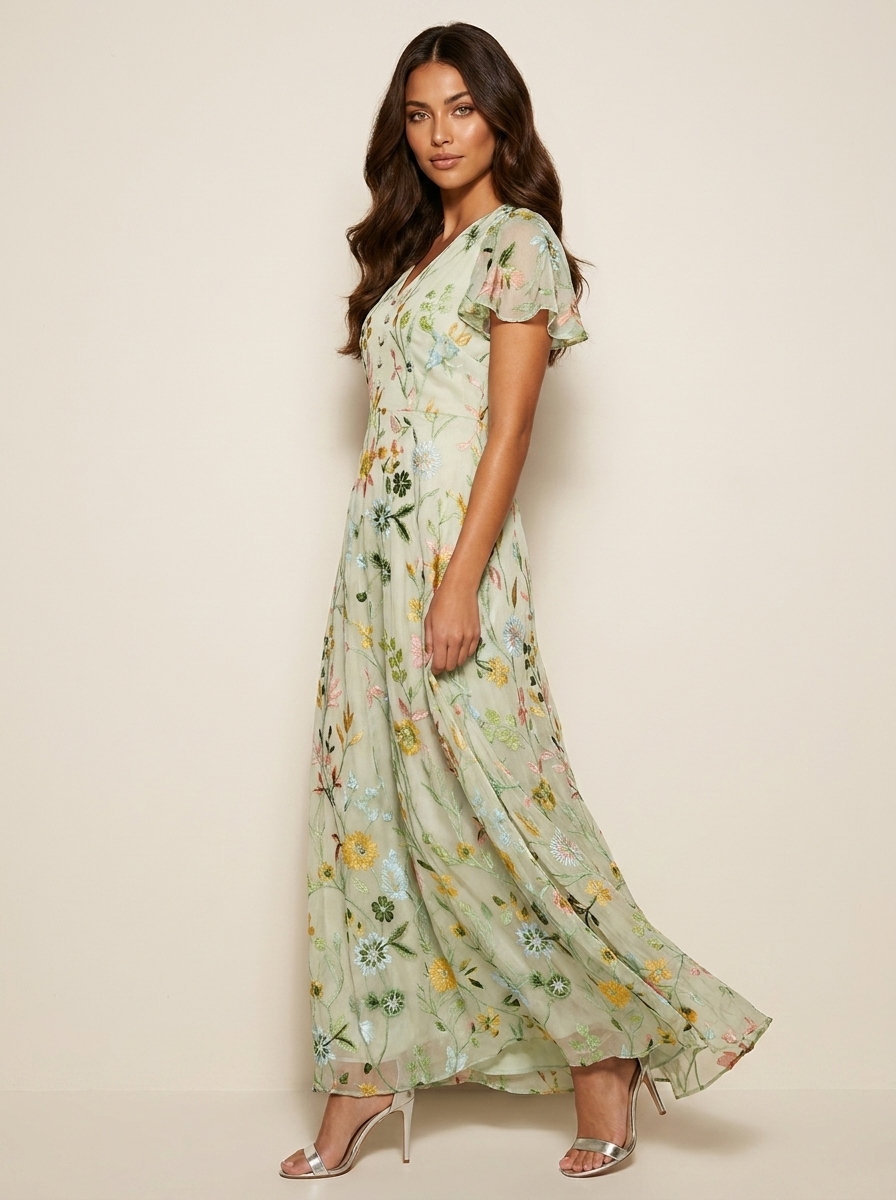 Embroidered floral maxi dress - Florine