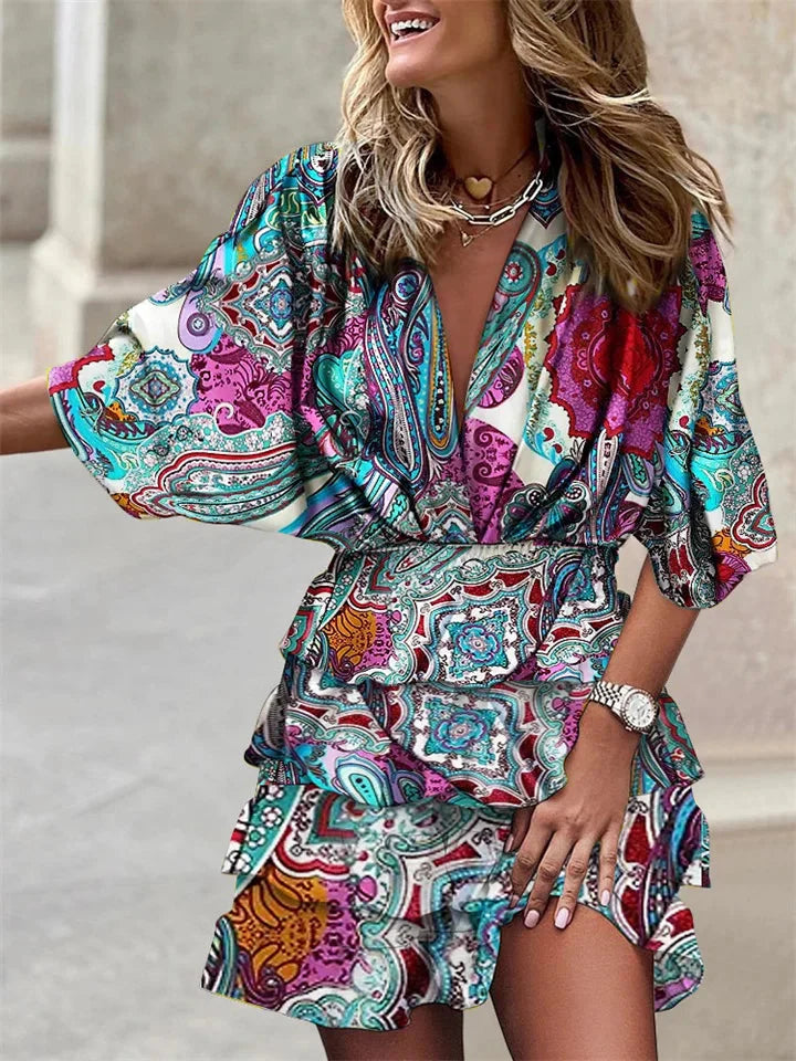 Bohemian ruffle dress with V-neck - Nova