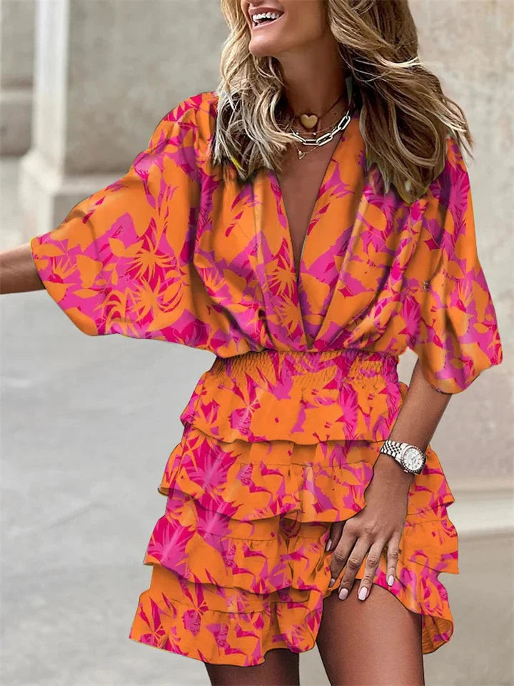 Bohemian ruffle dress with V-neck - Nova