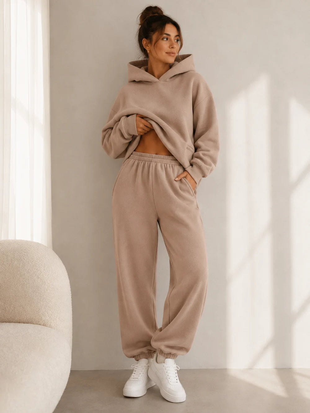 Dames Oversized Joggingpak – Hoodie met Bijpassende Joggingbroek Zwart / S - AIDA LENA