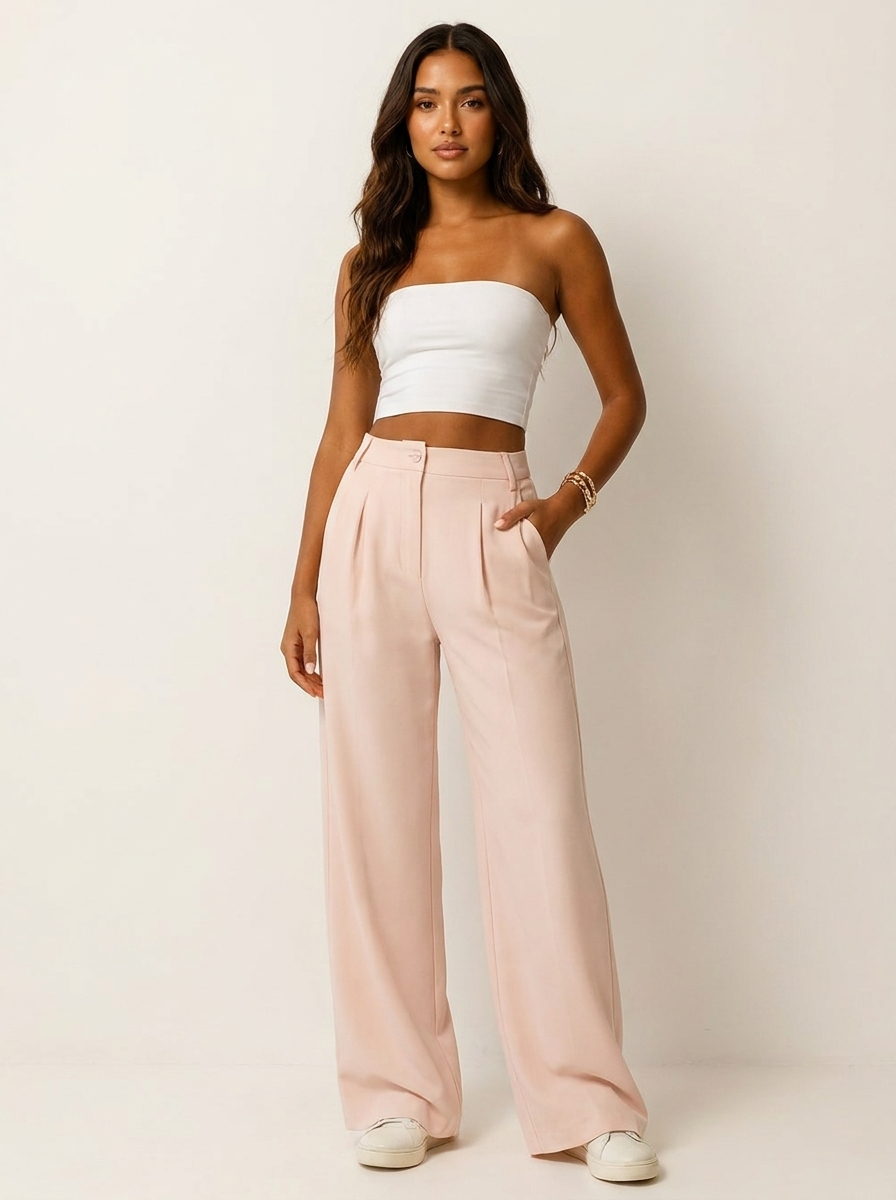 Dames Pantalon met Wijde Pijpen – Hoge Taille en Plooien
