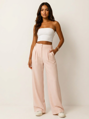 Dames Pantalon met Wijde Pijpen – Hoge Taille en Plooien