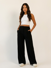 Dames Pantalon met Wijde Pijpen – Hoge Taille en Plooien