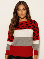 Dames Trui met Panterprint – Casual Model met Ronde Hals