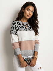Dames Trui met Panterprint – Casual Model met Ronde Hals