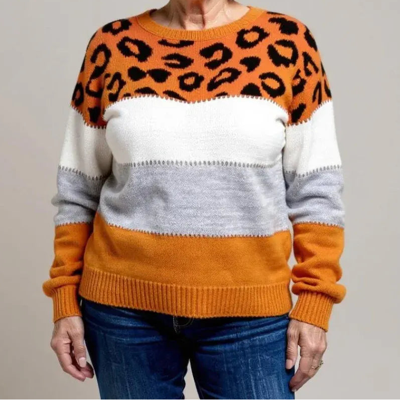Dames Trui met Panterprint – Casual Model met Ronde Hals