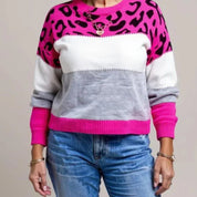 Dames Trui met Panterprint – Casual Model met Ronde Hals