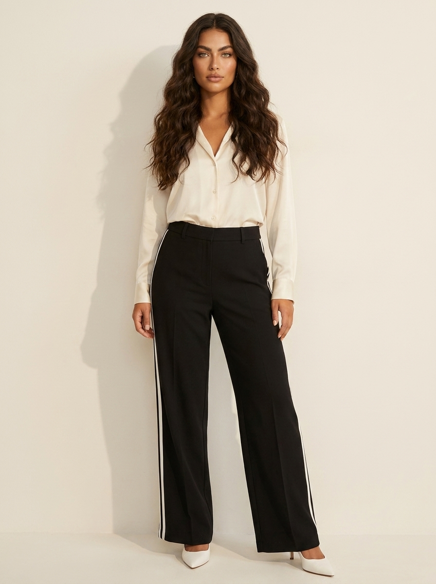 Dames Sportbroek met Zijstrepen – Wijde Pijpen en Elastische Taille