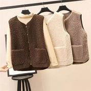Dames Teddy Gilet – Mouwloos met Knopen en Voorzakken