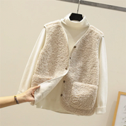 Dames Teddy Gilet – Mouwloos met Knopen en Voorzakken