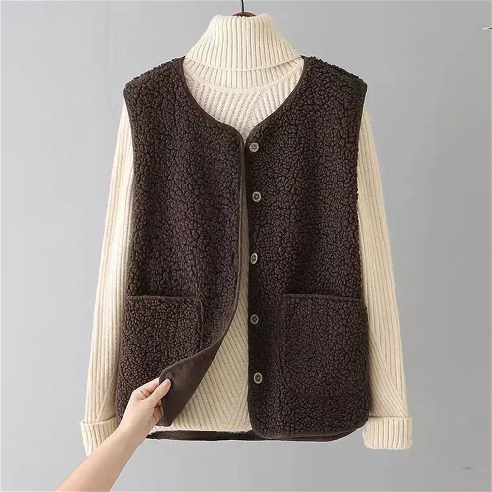 Dames Teddy Gilet – Mouwloos met Knopen en Voorzakken