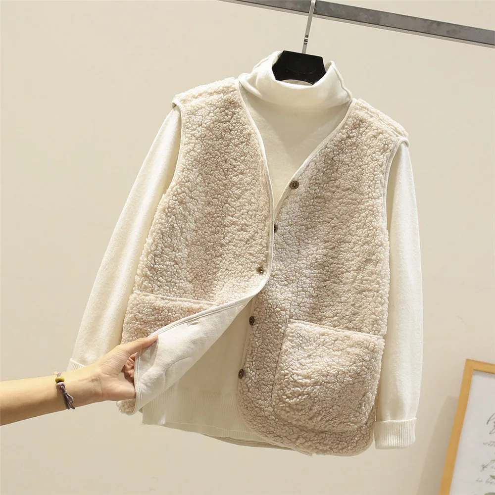 Dames Teddy Gilet – Mouwloos met Knopen en Voorzakken