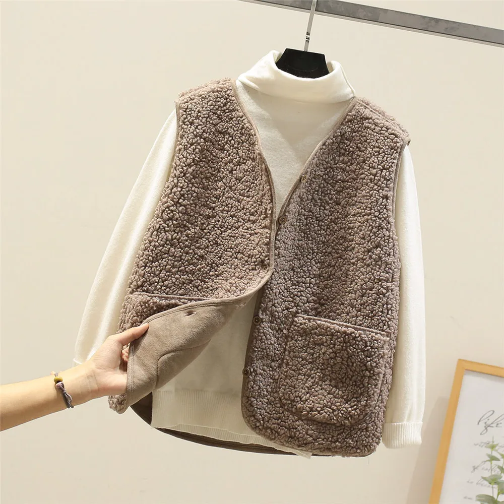 Dames Teddy Gilet – Mouwloos met Knopen en Voorzakken