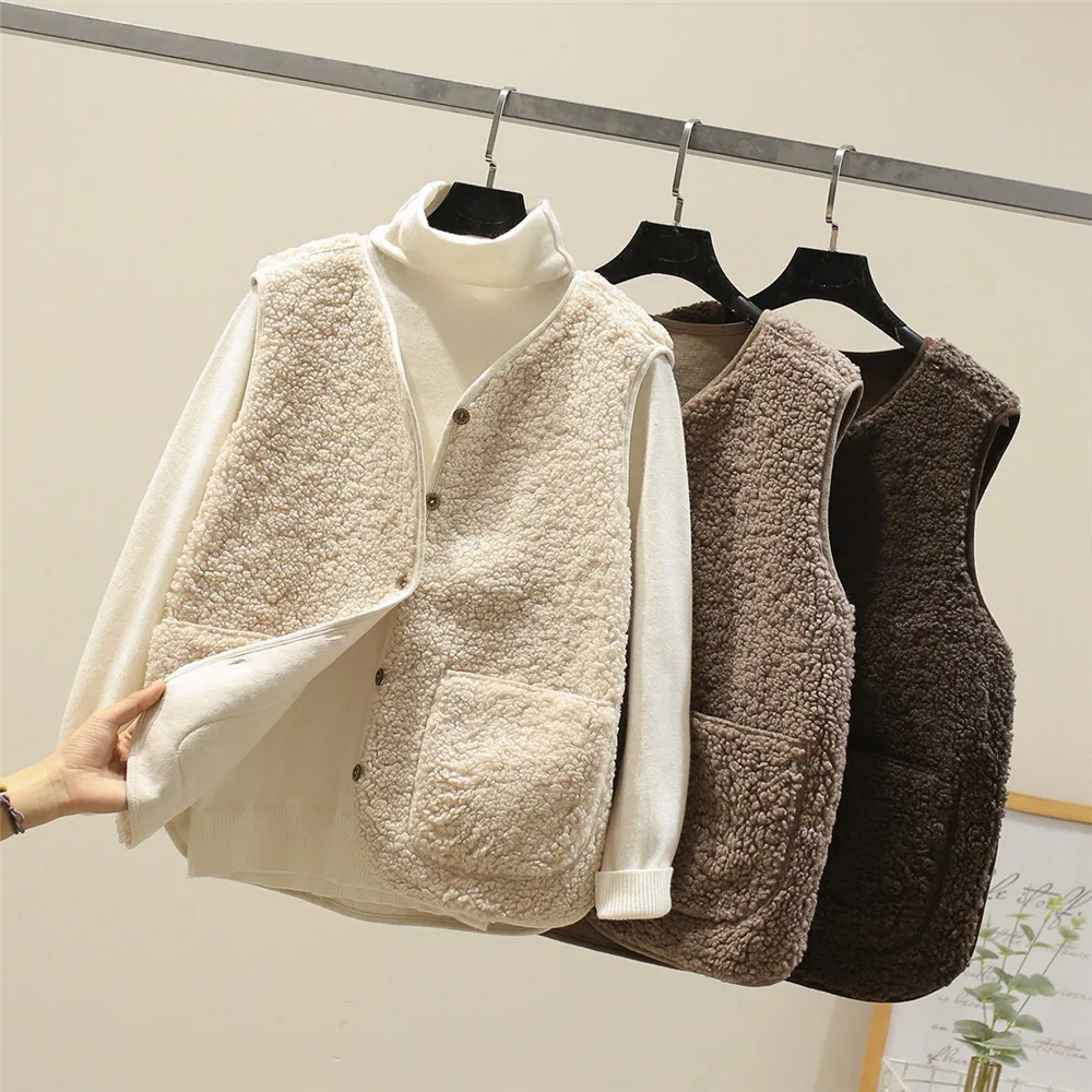 Dames Teddy Gilet – Mouwloos met Knopen en Voorzakken