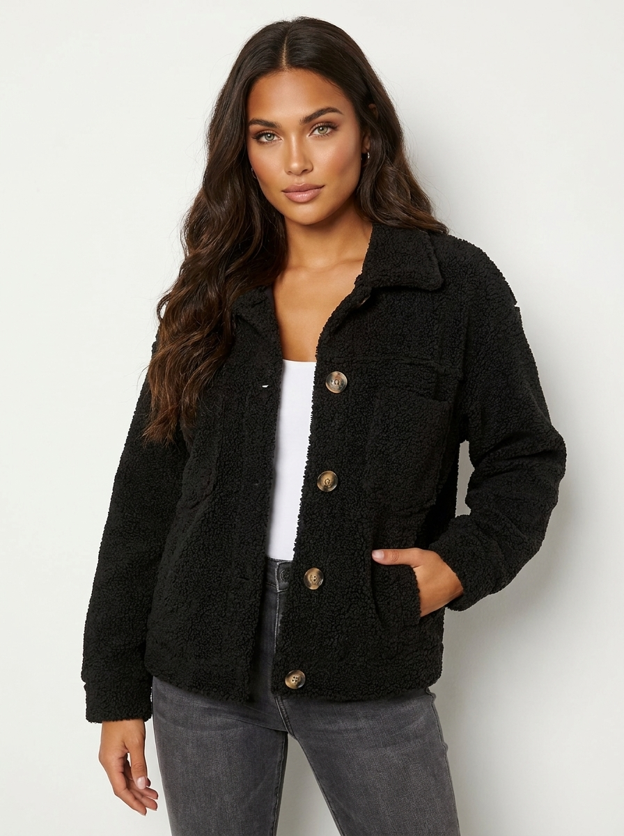Dames Teddy Jacket met Knopen - Elara