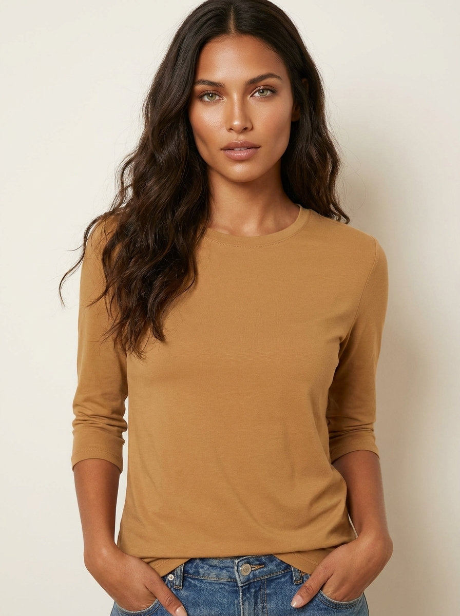 Dames Top met Mouwen – Effen met Ronde Hals