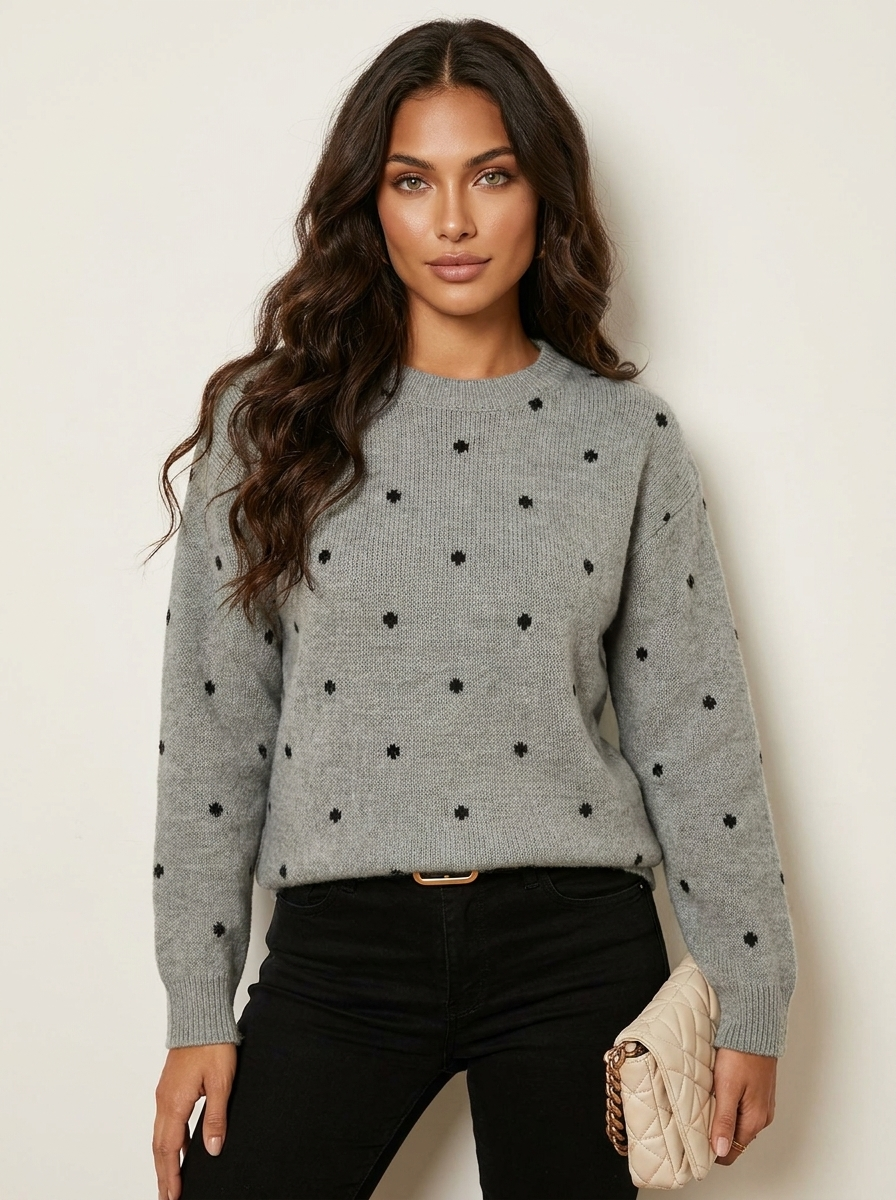 Dames Trui met Stippen – Gebreide Trui met Ronde Hals