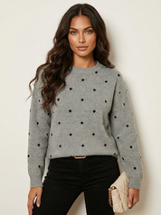 Dames Trui met Stippen – Gebreide Trui met Ronde Hals