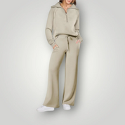 Dames Tweedelige Set – Top met Rits en Wijde Broek