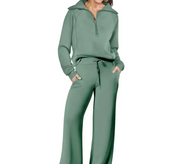 Dames Tweedelige Set – Top met Rits en Wijde Broek