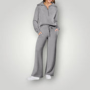 Dames Tweedelige Set – Top met Rits en Wijde Broek
