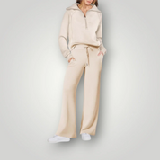 Dames Tweedelige Set – Top met Rits en Wijde Broek