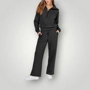 Dames Tweedelige Set – Top met Rits en Wijde Broek