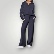 Dames Tweedelige Set – Top met Rits en Wijde Broek