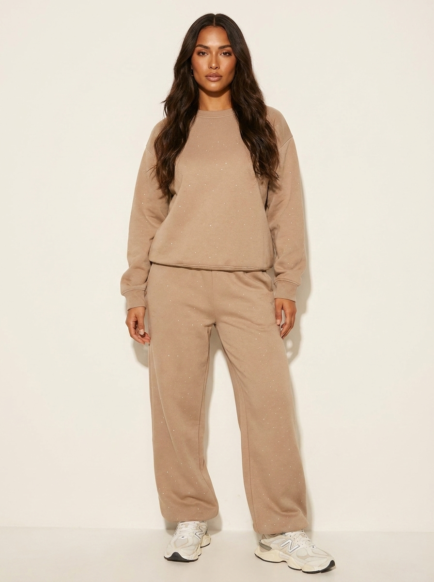 Dames Tweedelige Set – Trui en Wijde Broek met Glitterdetails