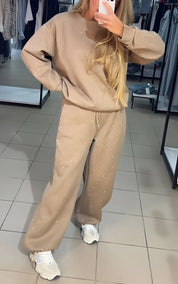 Dames Tweedelige Set – Trui en Wijde Broek met Glitterdetails