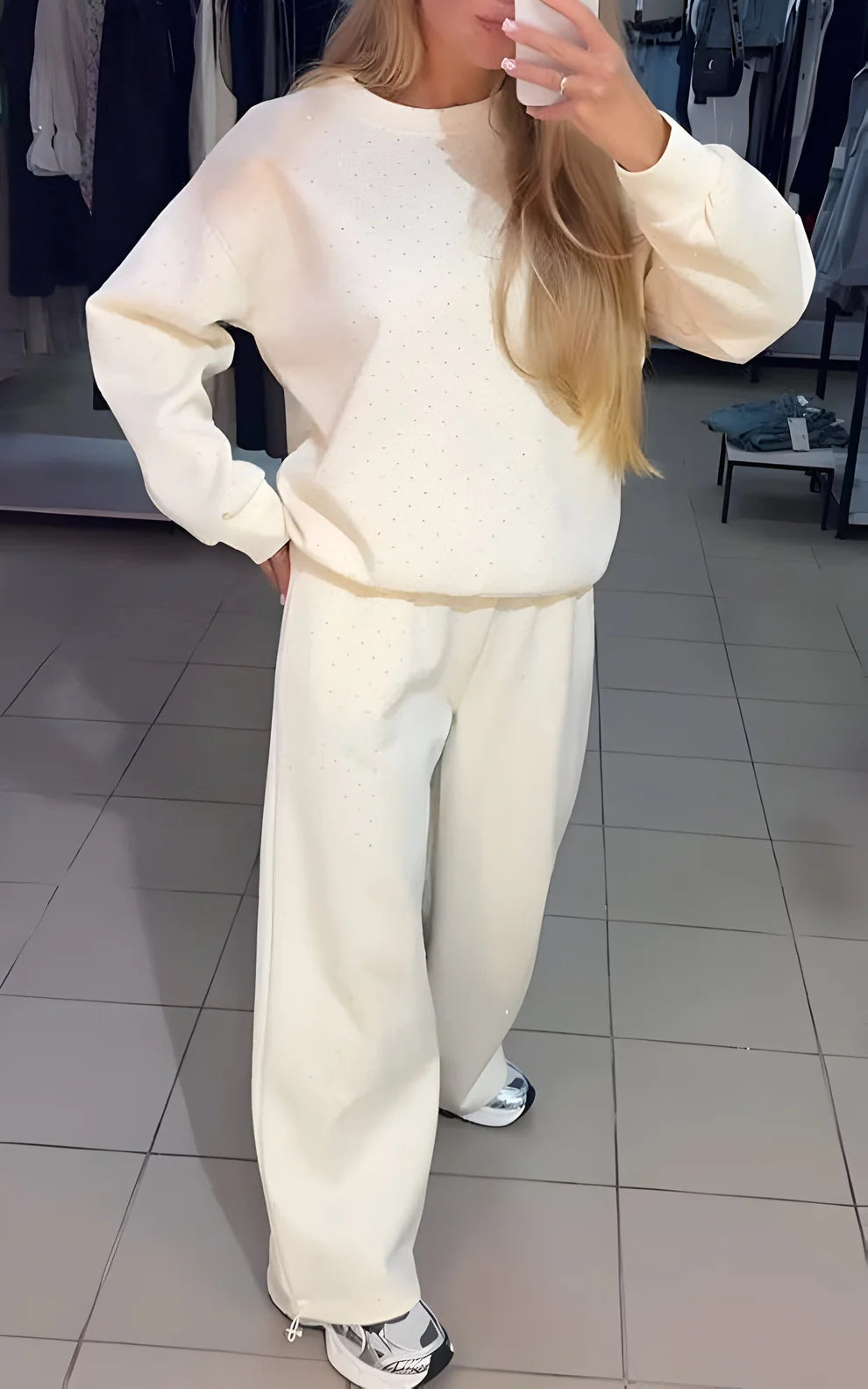 Dames Tweedelige Set – Trui en Wijde Broek met Glitterdetails