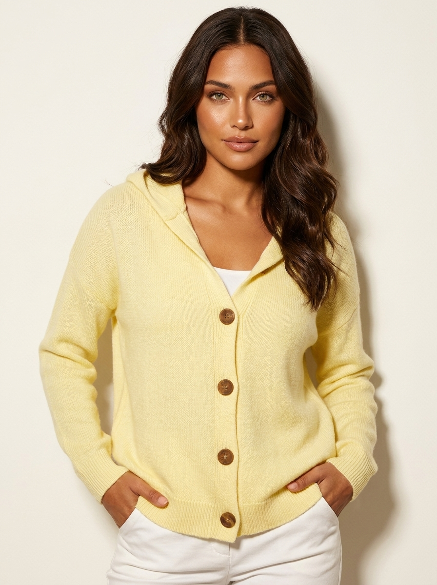 Dames Gebreid Vest – Vest met Capuchon en Knopen