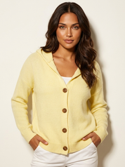 Dames Gebreid Vest – Vest met Capuchon en Knopen