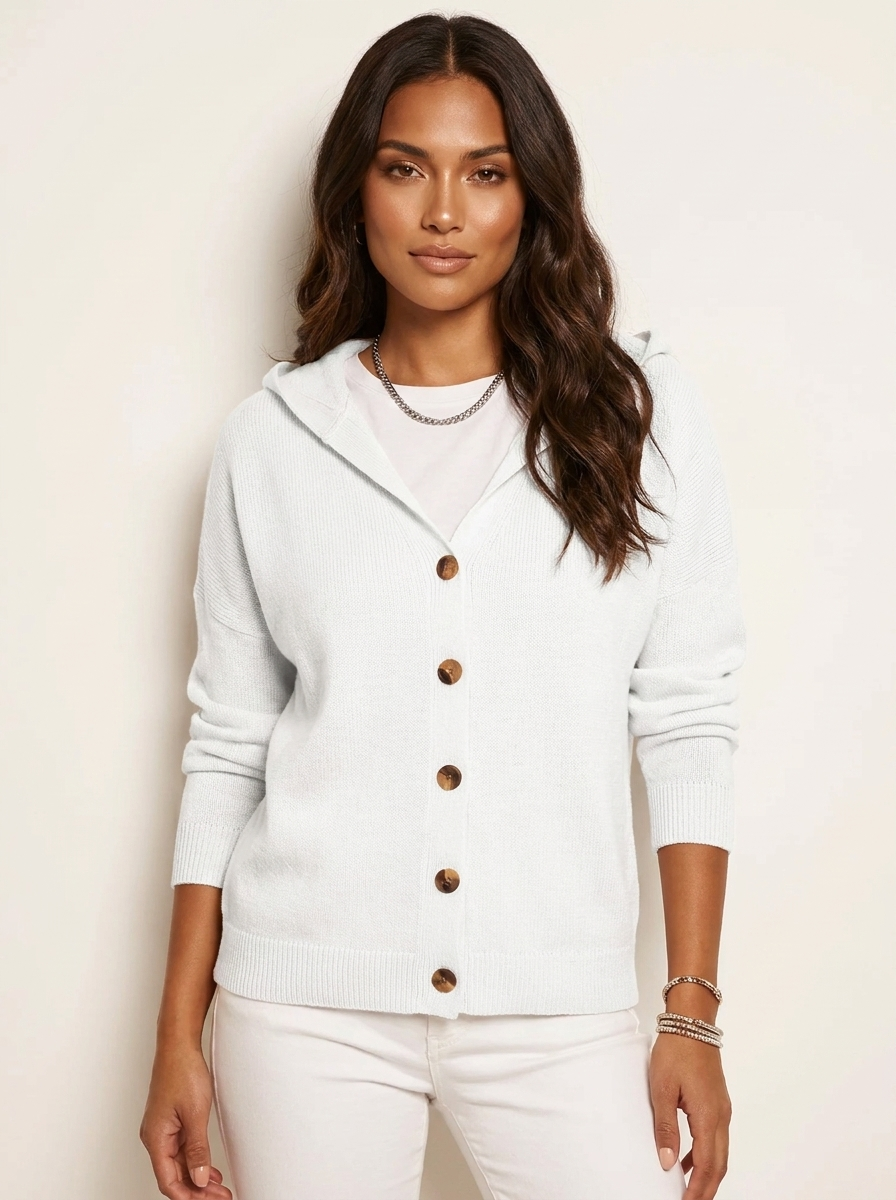 Dames Gebreid Vest – Vest met Capuchon en Knopen