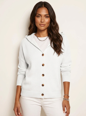 Dames Gebreid Vest – Vest met Capuchon en Knopen