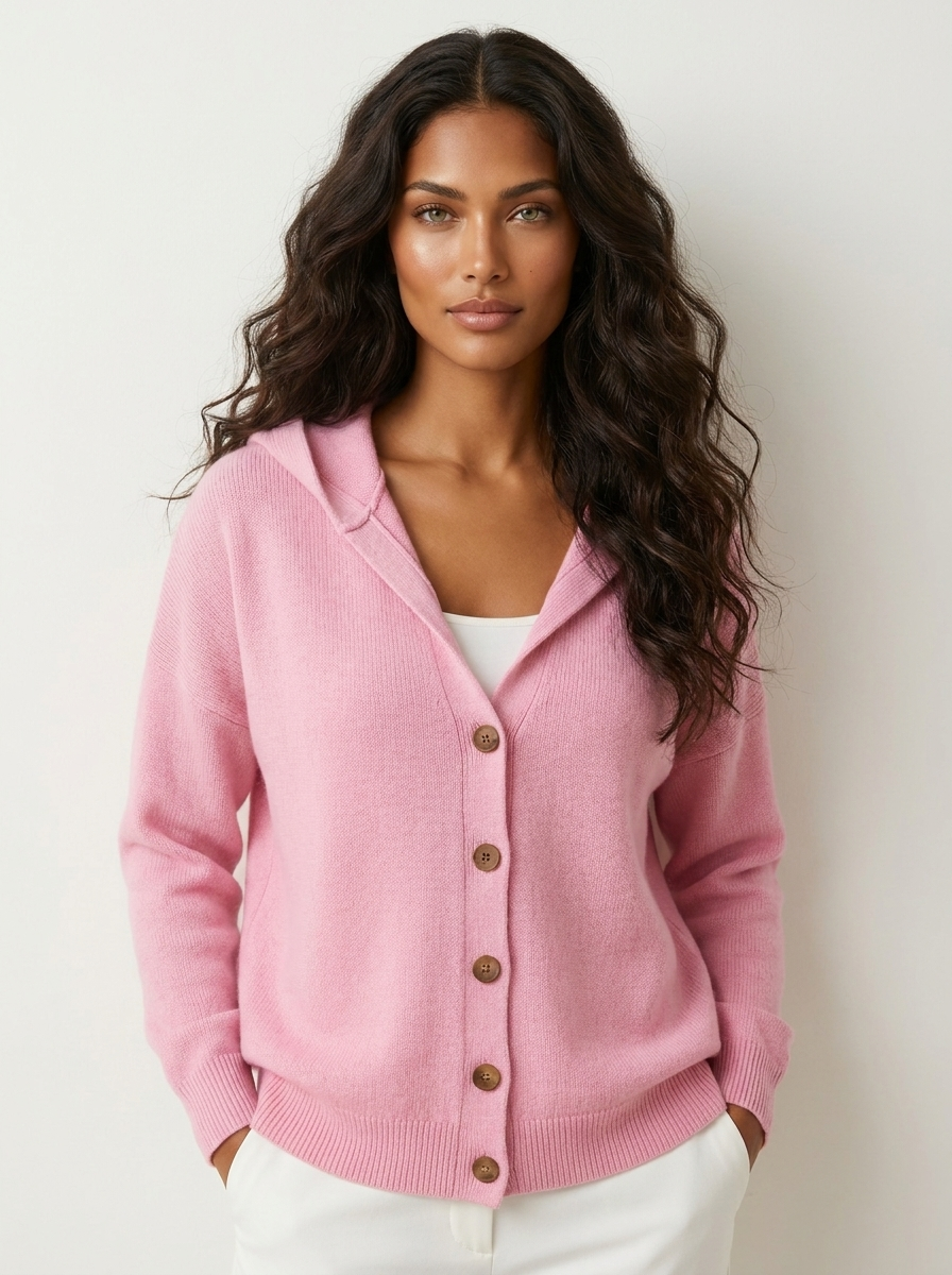 Dames Gebreid Vest – Vest met Capuchon en Knopen