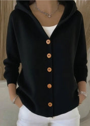 Dames Gebreid Vest – Vest met Capuchon en Knopen