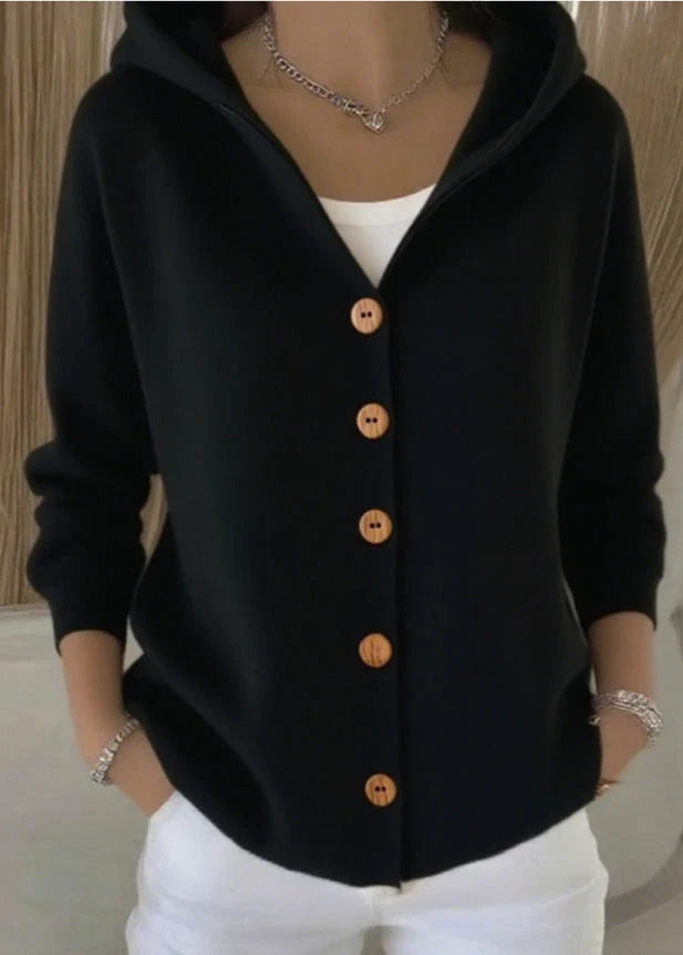 Dames Gebreid Vest – Vest met Capuchon en Knopen