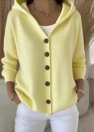 Dames Gebreid Vest – Vest met Capuchon en Knopen