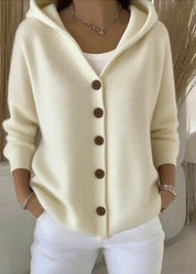 Dames Gebreid Vest – Vest met Capuchon en Knopen